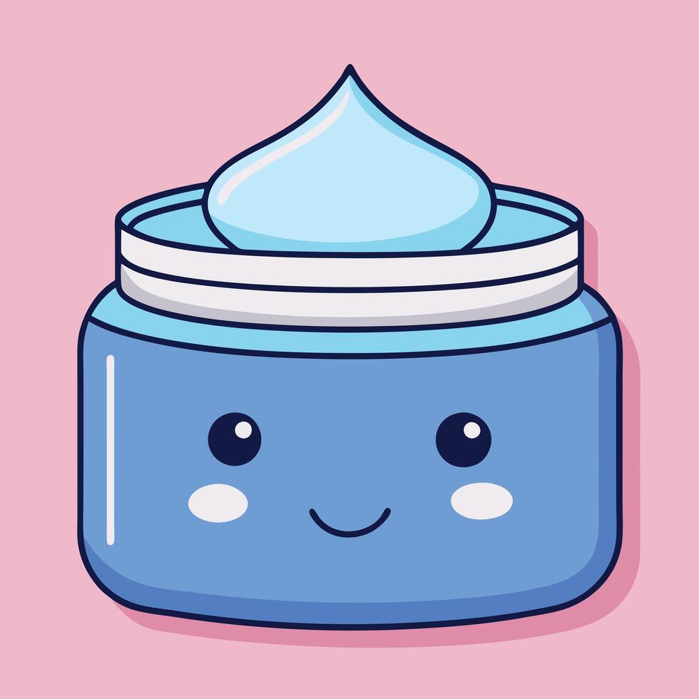 Adorable Cartoon Jar of Moisturizing Face Cream for Soft Glowing Skin vector