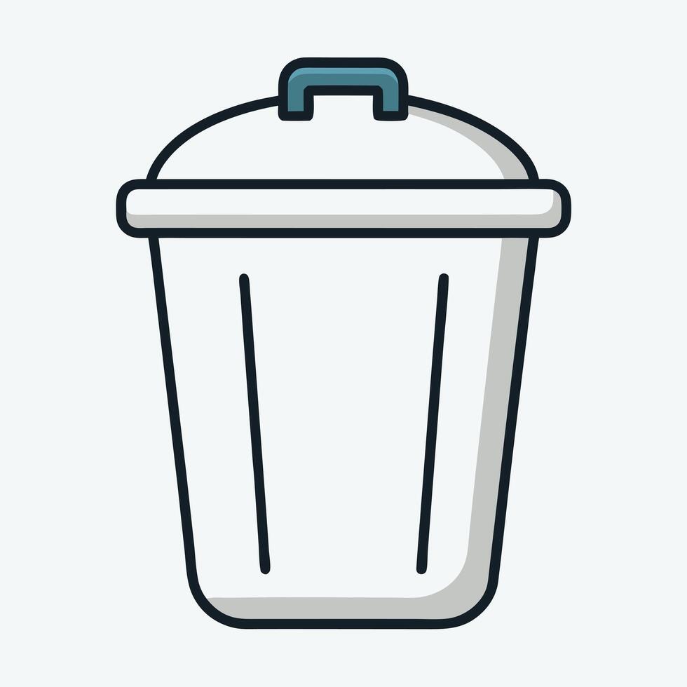 A simple illustration of a white trash can with a teal lid and handle vector