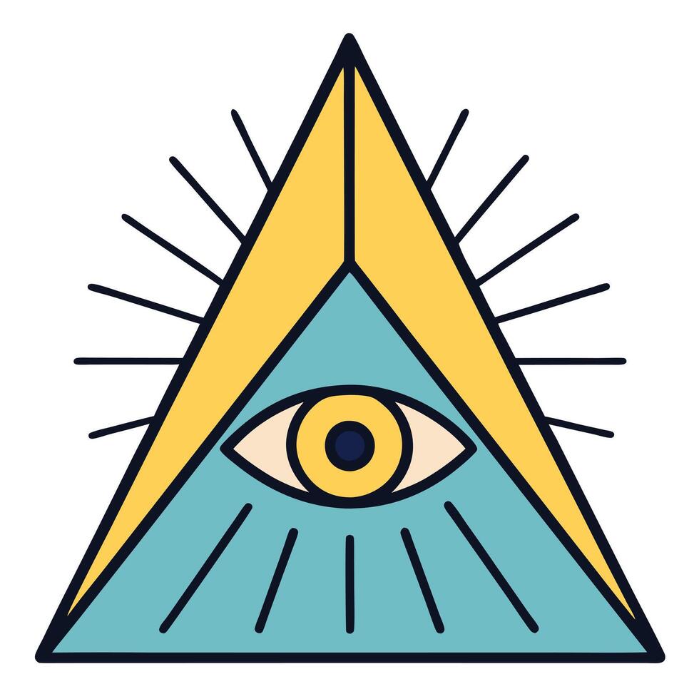 Mystic Eye within Illuminating Triangle Artistic Design Graphic Illustration vector