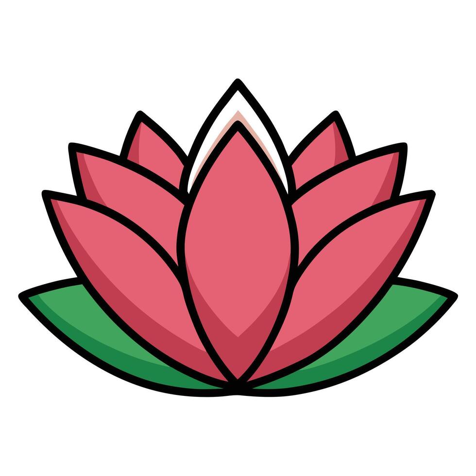 A Vibrant Pink Lotus Flower with Green Leaves in a Simple Cartoon Style vector
