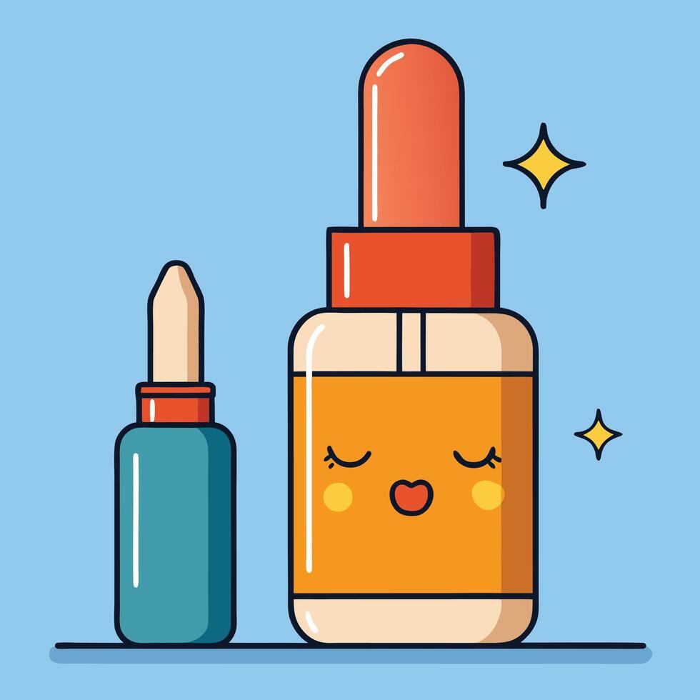 Cute Cartoon Illustration of Essential Oils Bottles and Dropper vector