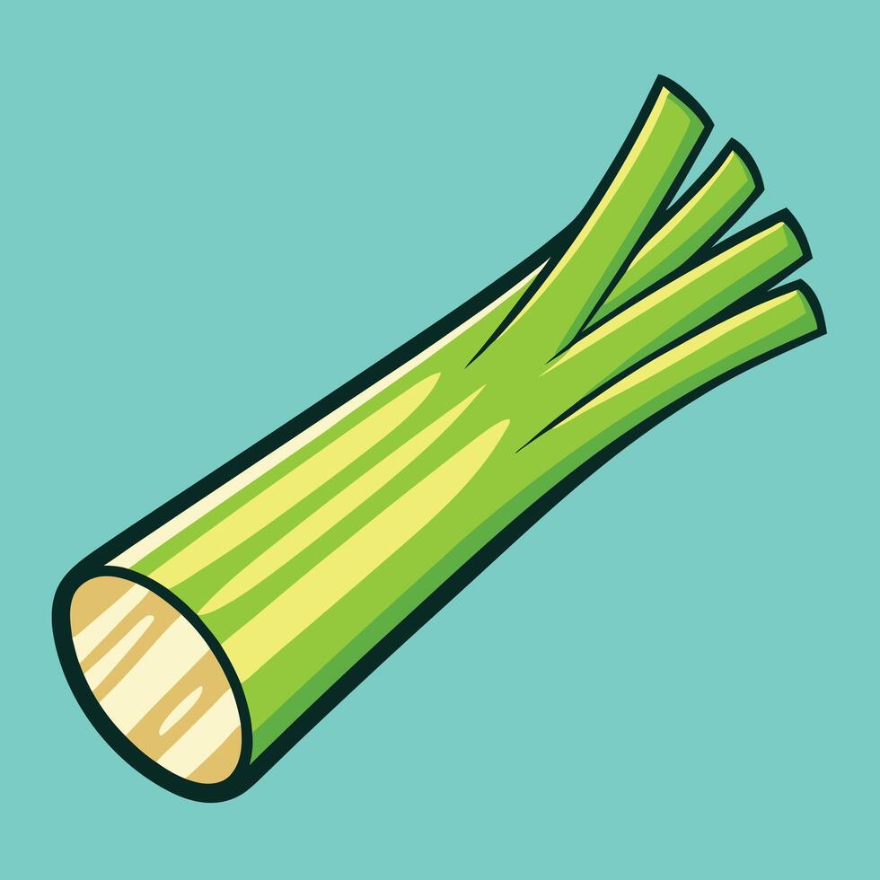 A Single Stalk of Fresh Green Celery Ready to Eat vector