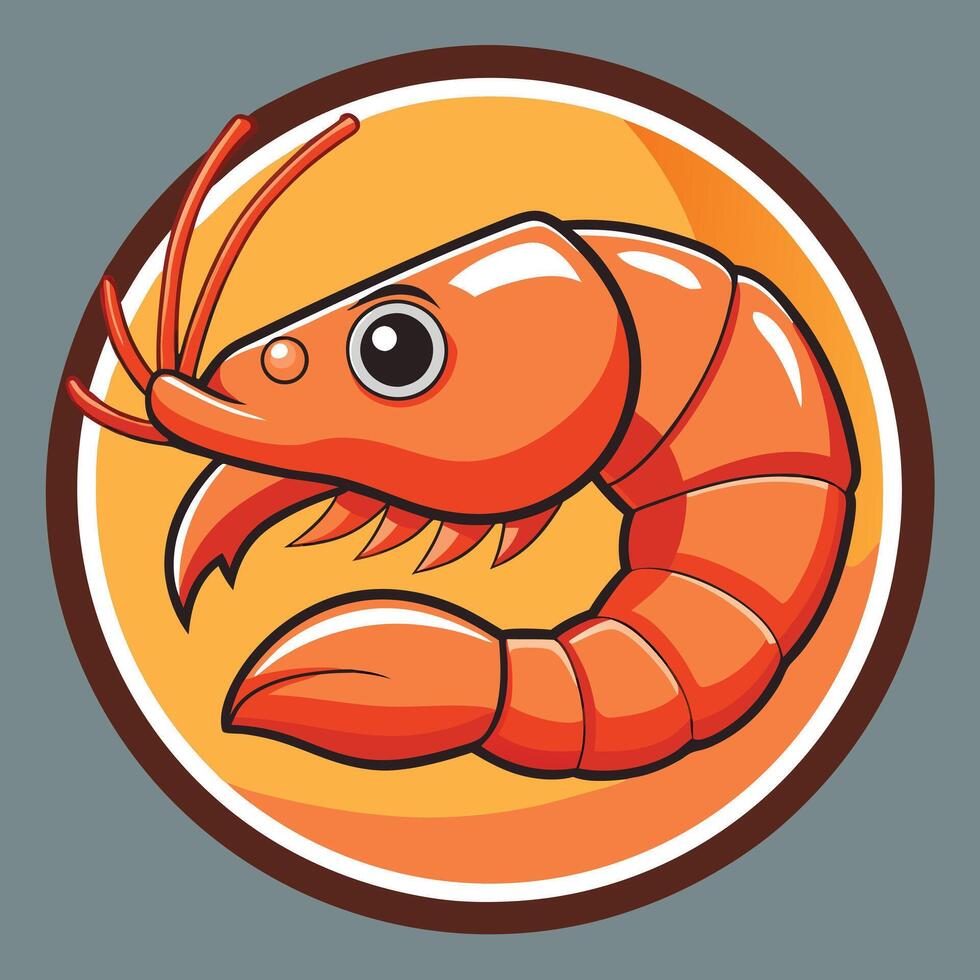 Adorable Cartoon Shrimp Illustration in a Circular Badge Design vector