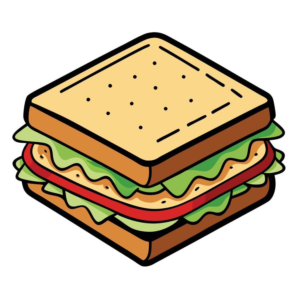 A Delicious and Simple TwoLayered Sandwich with Lettuce and Tomato vector