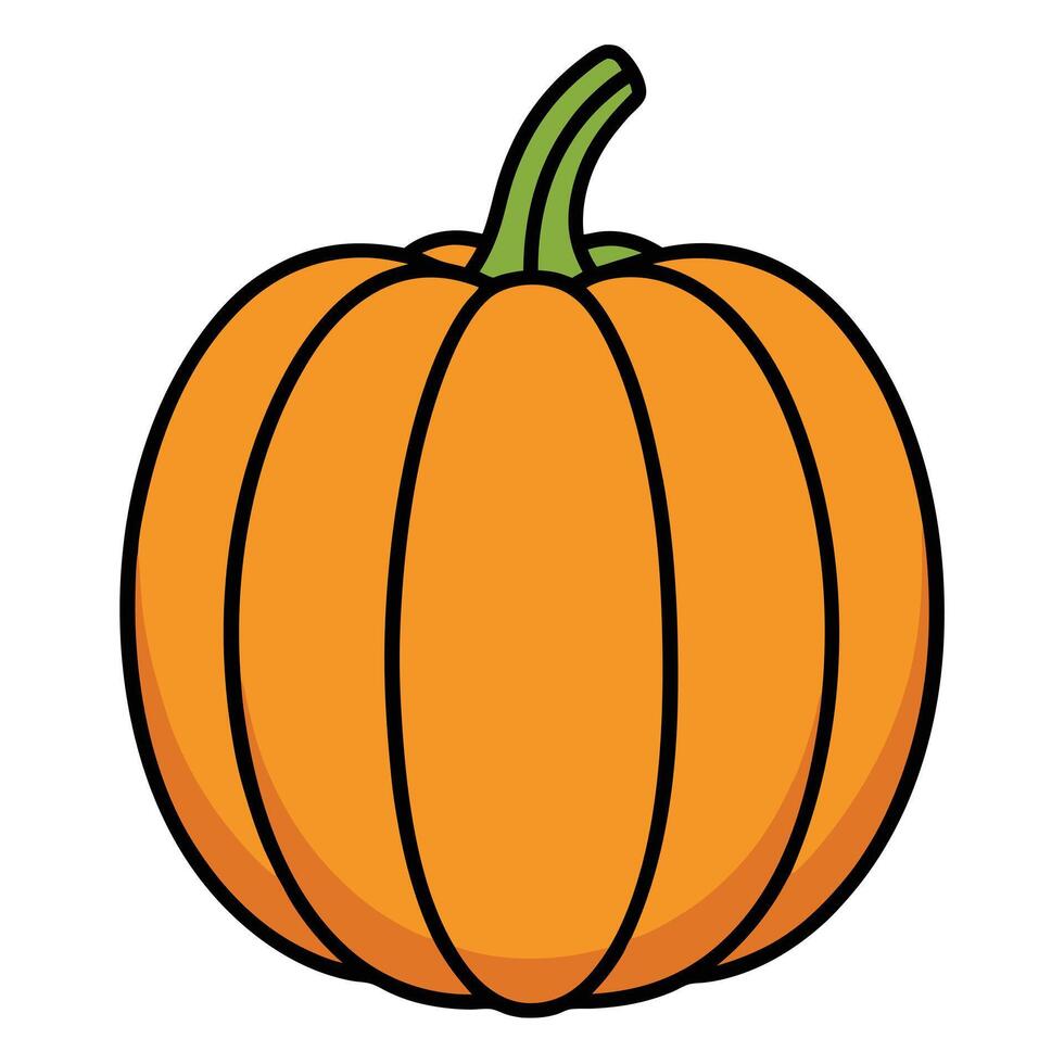 A Simple Cartoon Drawing of an Orange Pumpkin with a Green Stem vector