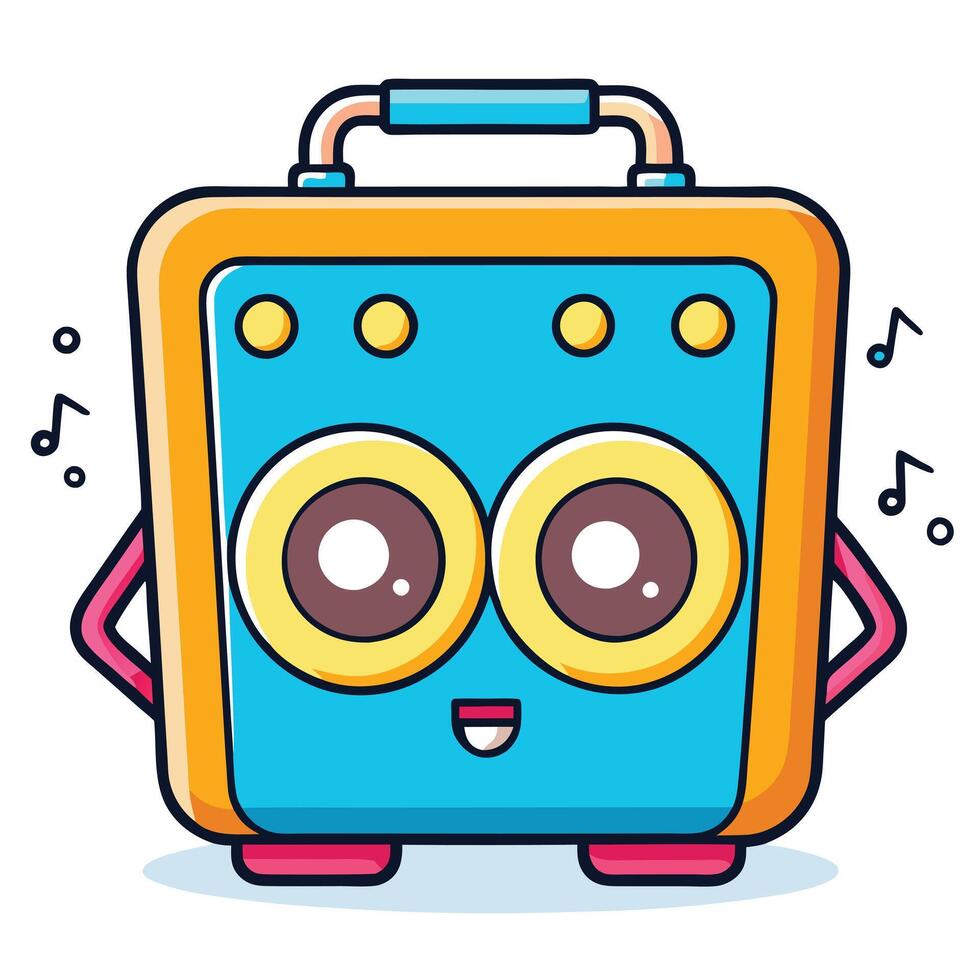 Adorable Cartoon Bluetooth Speaker Playing Happy Music vector