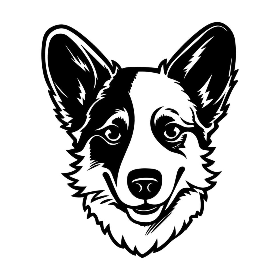 Corgi dog portrait drawing, black outline illustration. vector