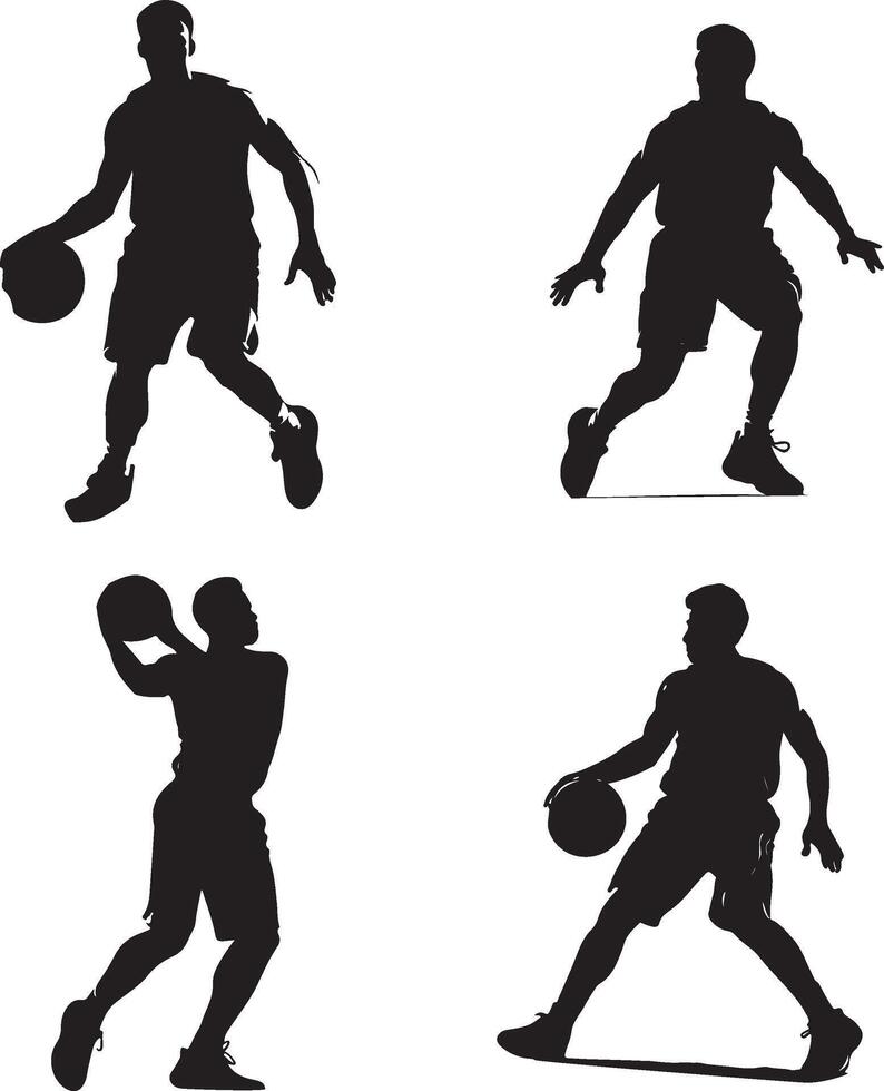 basketball players silhouettes set with white background vector
