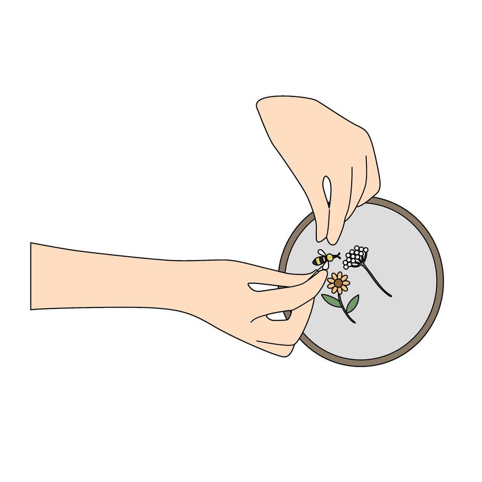 hand doing Embroidery hobby interest illustration vector