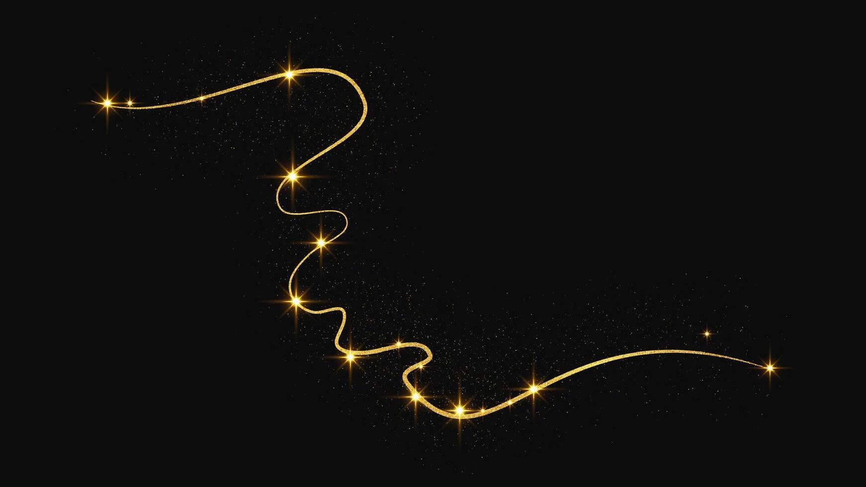 Gold glittering confetti wave and stardust. magical sparkles on background vector