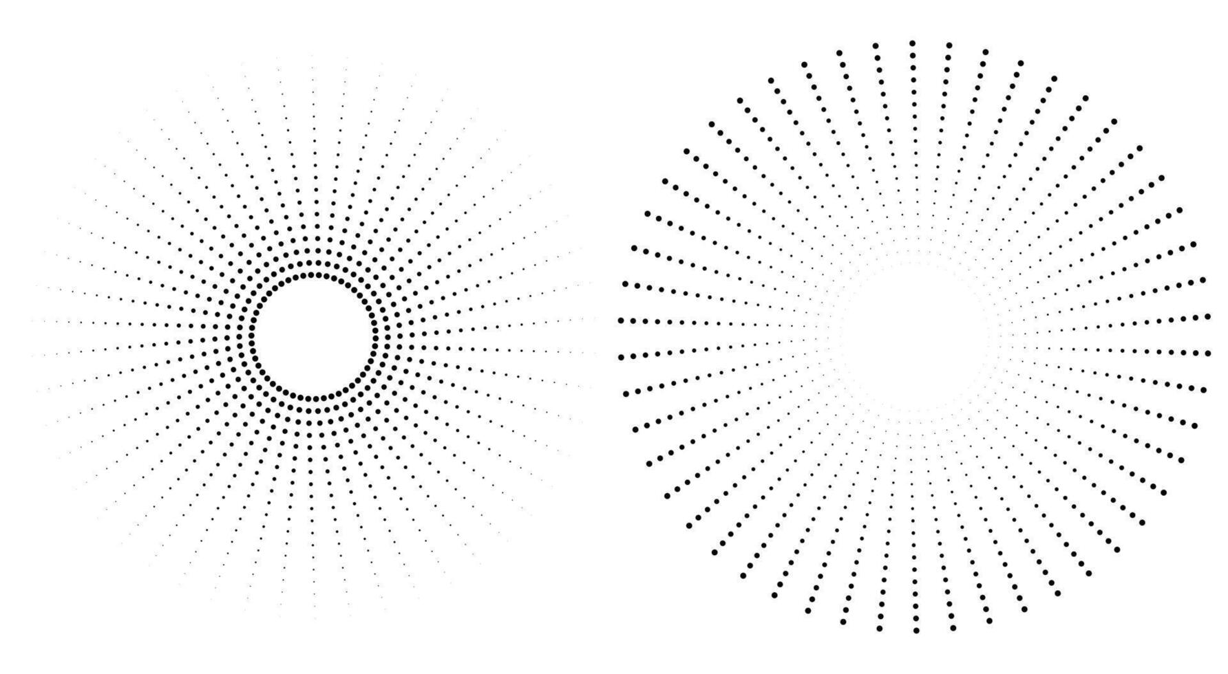 Abstract radial dot patterns for graphic design. Halftone dotted circulatory distribution. vector