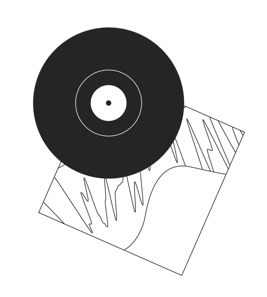 Vinyl record artistic sleeve black and white 2D line object. Physical media. Music nostalgia and classic records. Retro lp disc isolated clip art outline item. Monochromatic spot illustration vector