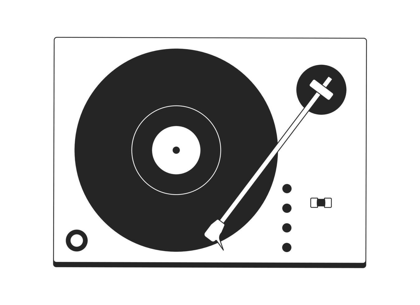 Retro turntable vinyl record black and white 2D line object. Classic music playback. Analog sound. Old-school vibes equipment isolated clip art outline item. Monochromatic spot illustration vector
