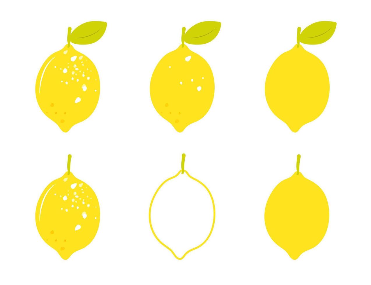 Set of different simple lemons isolated on white background. Hand drawn flat cartoon illustration. Cute lemons clipart. Perfect for icon, logo, menu and so on vector