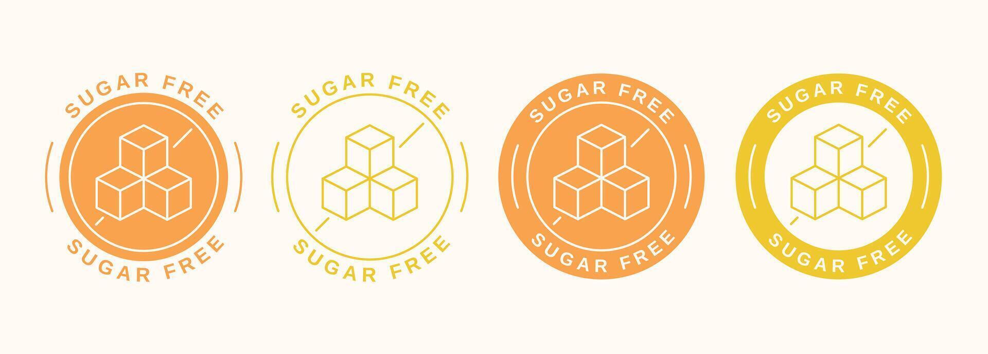 Set of sugar free labels in flat and line style. No sugar added signs. illustration vector