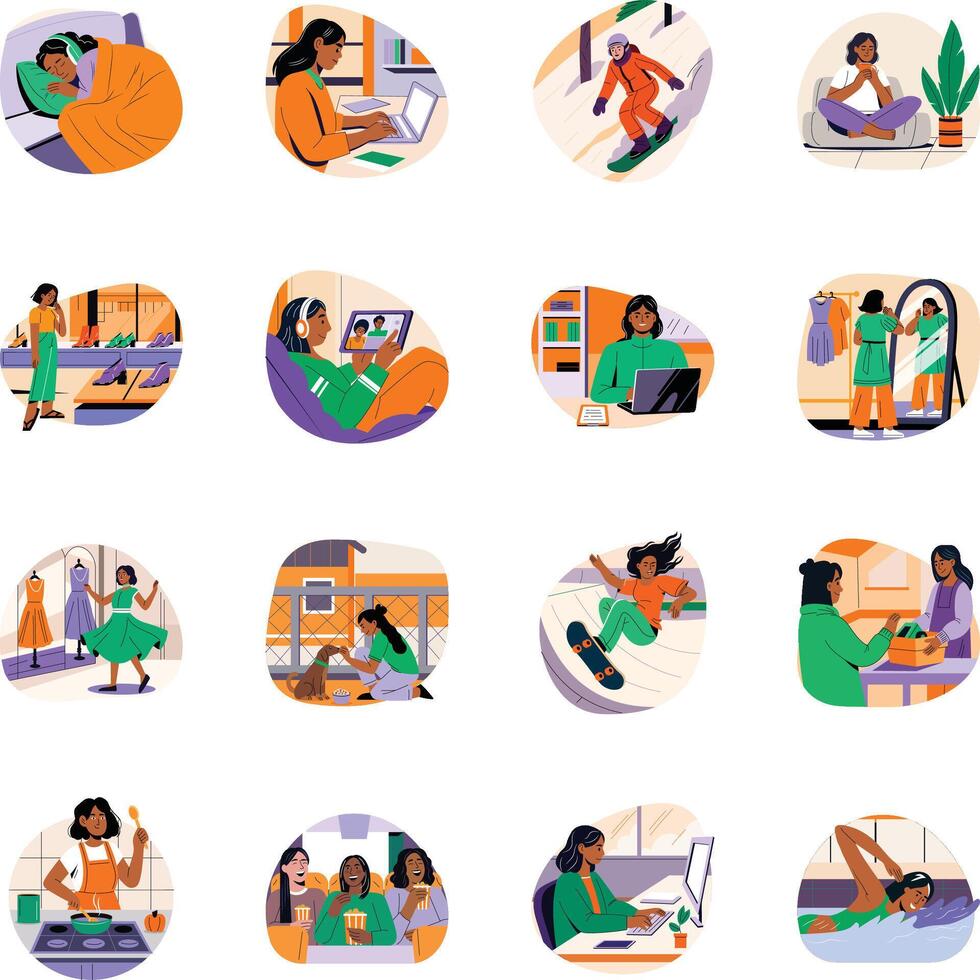 Collection of Flat Style Young Girl Empowered Illustrations vector