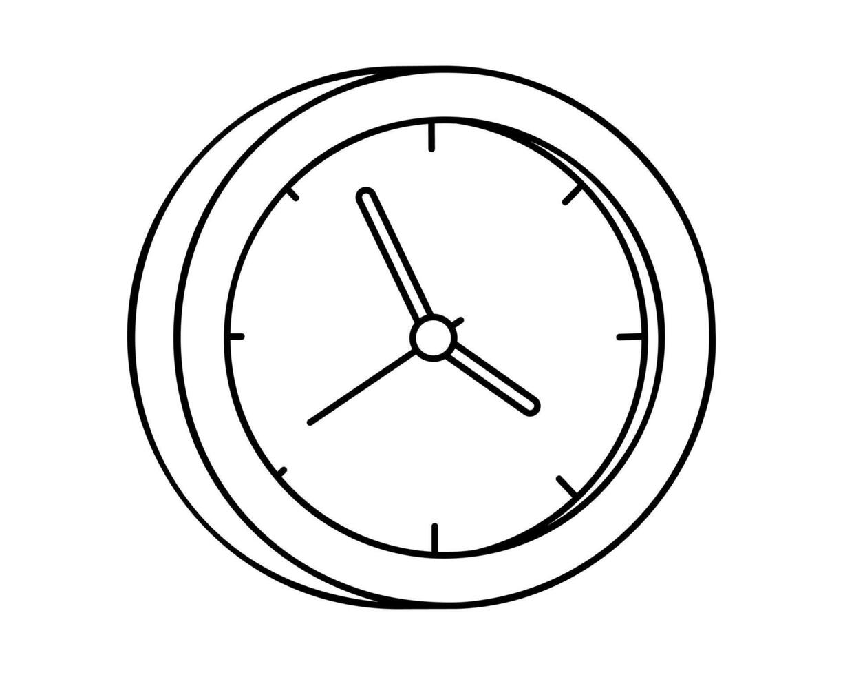 Hand drawn cute outline illustration of wall clock with dial. Flat time countdown device line art doodle. Education or study sticker, icon. Time management. Deadline timer. Isolated. vector