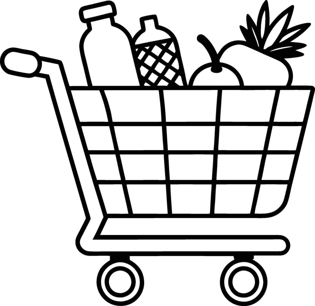 Cart Filled with Fresh Fruits and Groceries Design vector