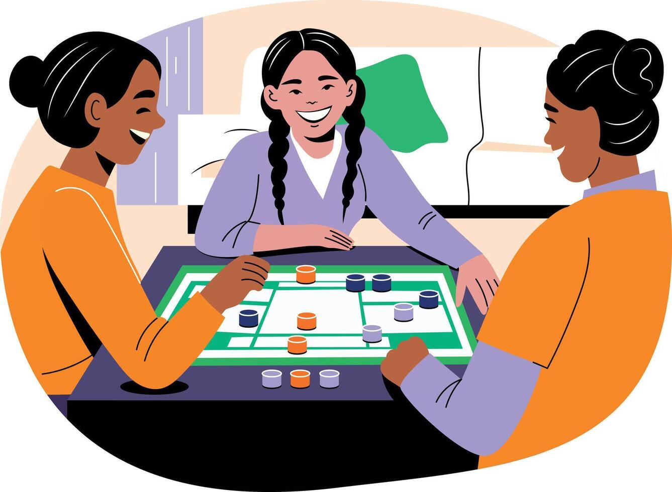 A flat illustration of girls playing a board game vector