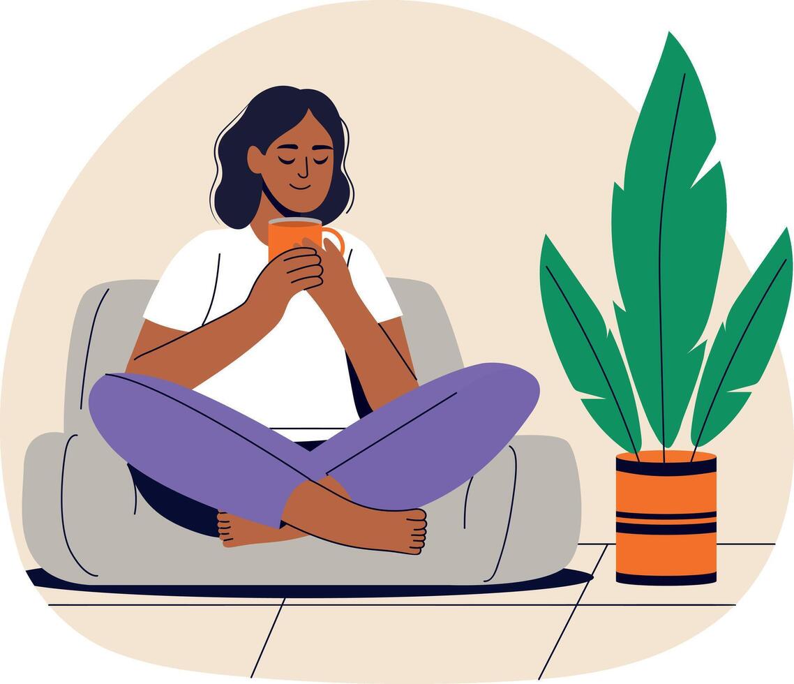 Girl relaxing in her home, flat style illustration vector