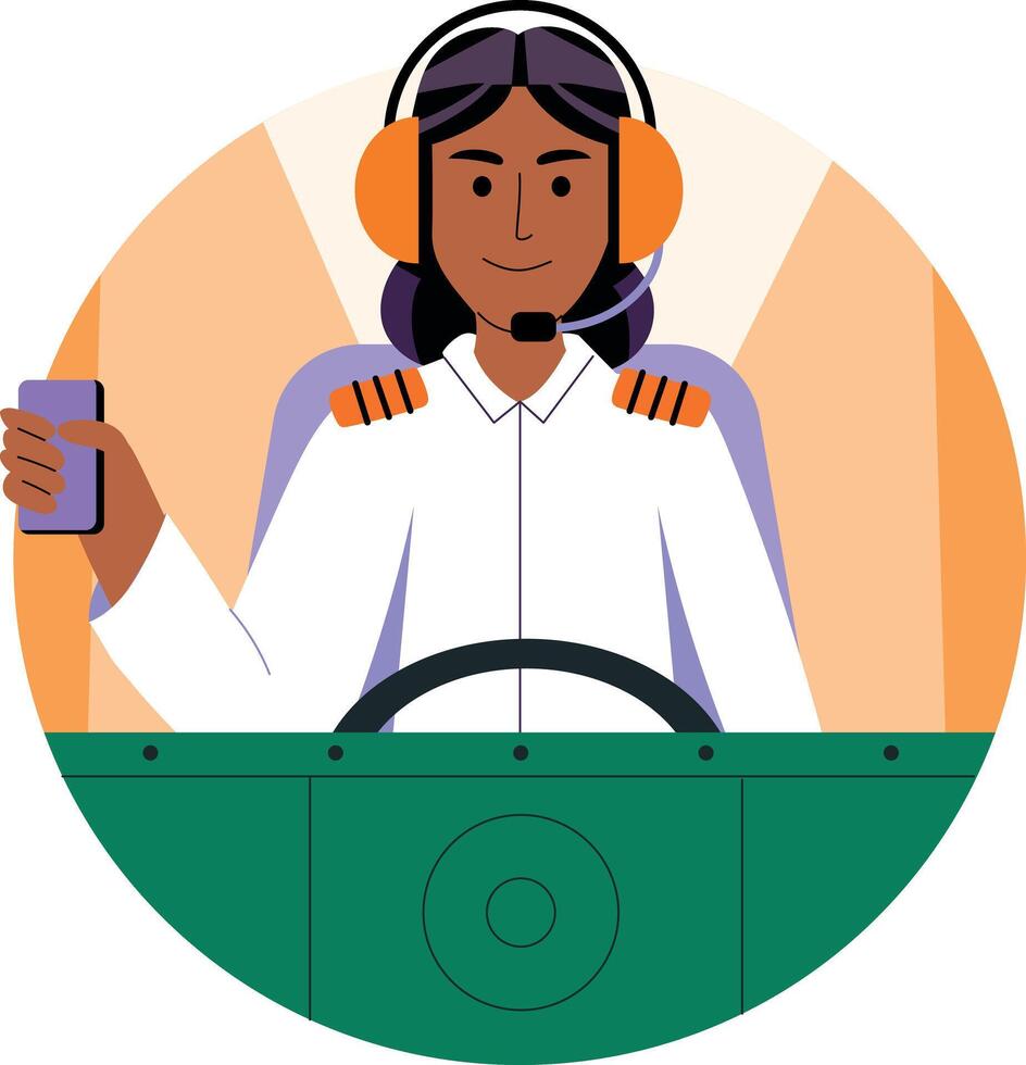 A flat illustration of female pilot vector
