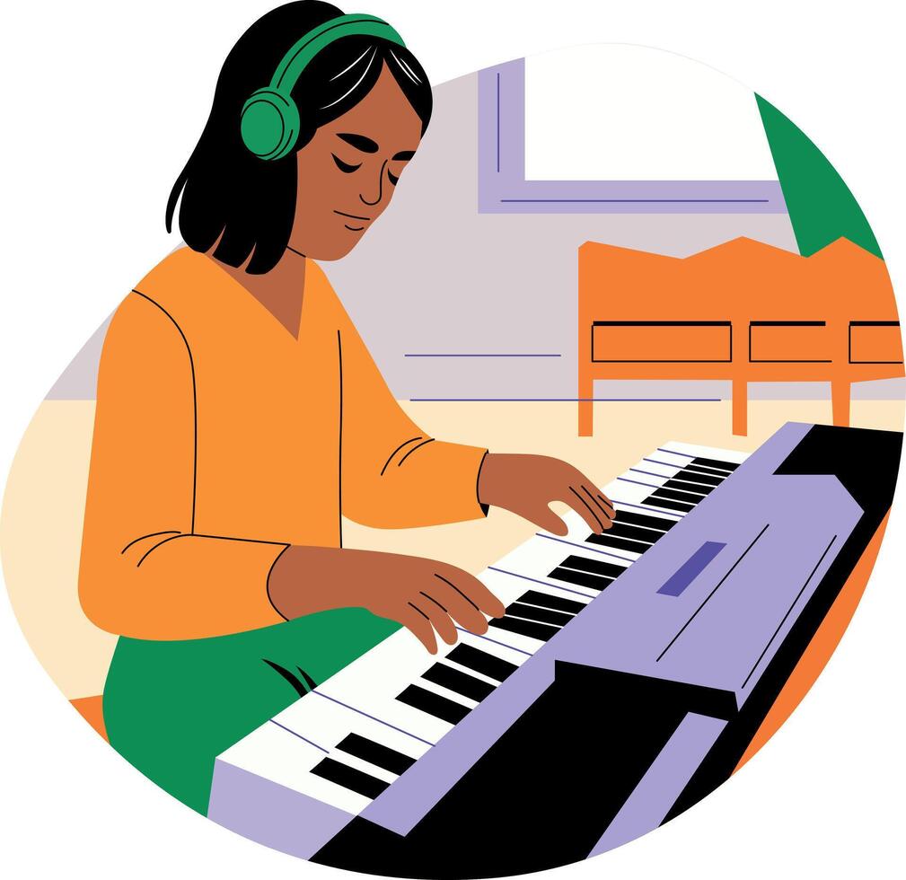 A girl playing piano, flat style illustration vector