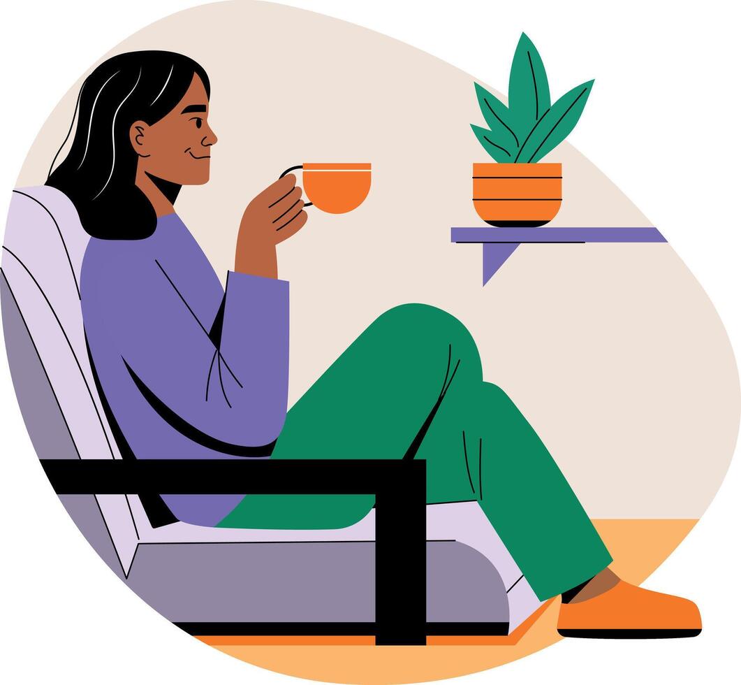 A woman relaxing in home, flat style illustration vector