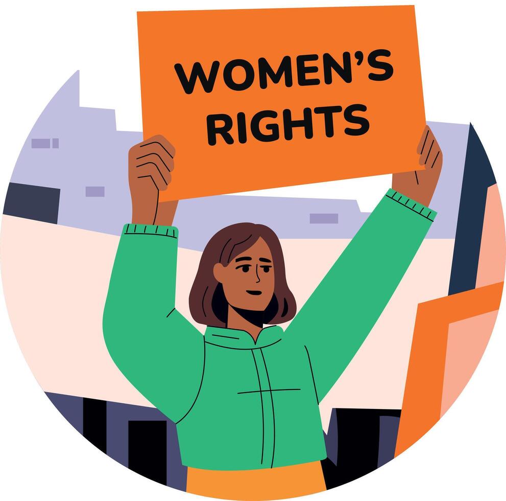 A flat illustration of female character doing protest for women rights vector
