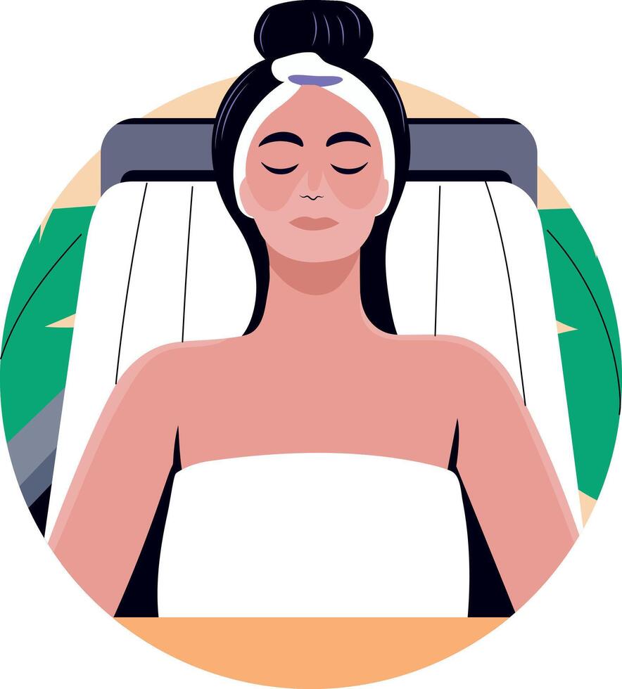 A flat illustration of a girl doing spa vector