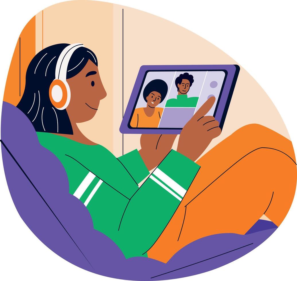 A flat illustration of a girl watching streaming content vector