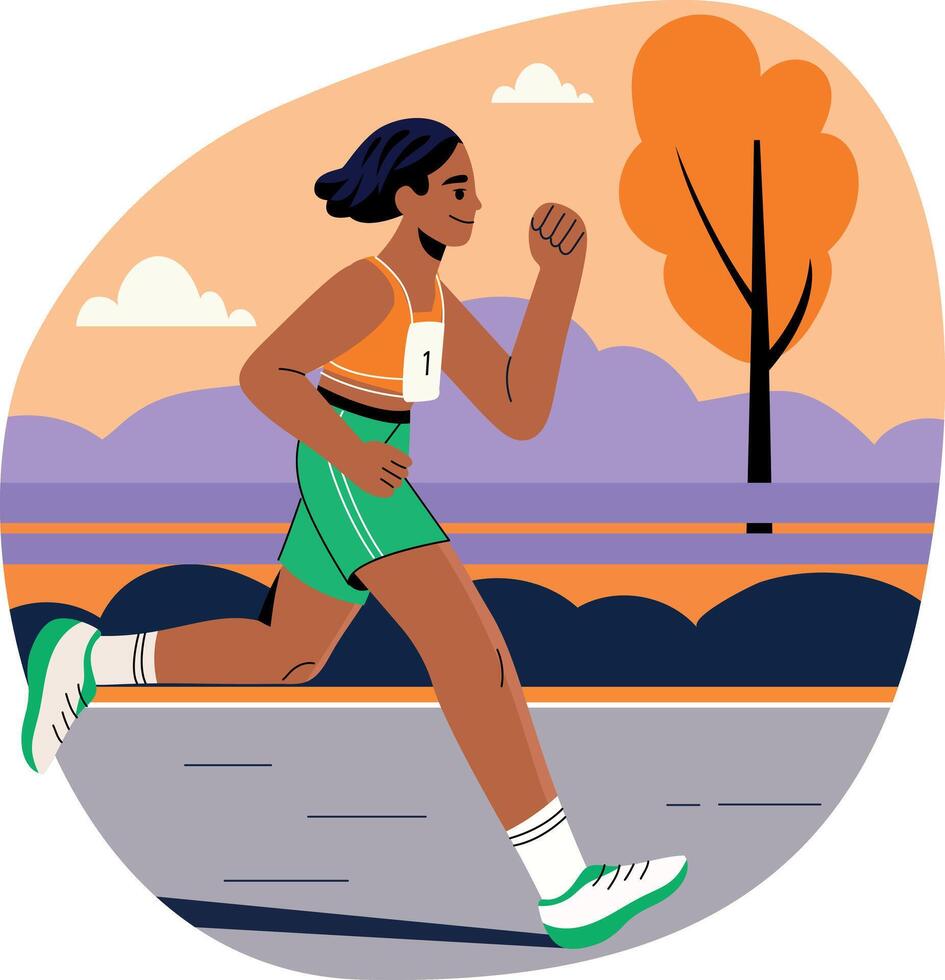 A woman running marathon illustration in flat style vector