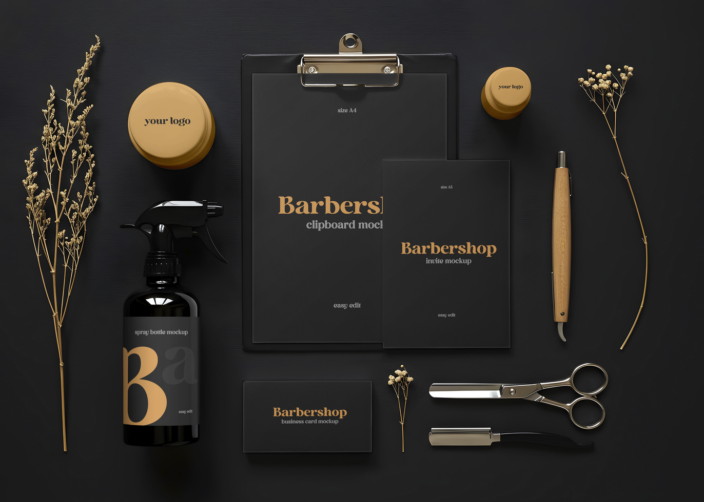 Barbershop Branding Mockup psd