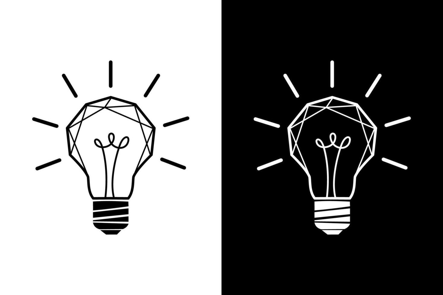 Black and white isolated outline icon of light bulb on black and white background vector