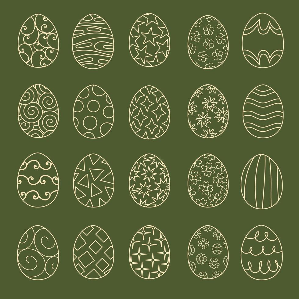 Set of Easter eggs outline illustration. vector