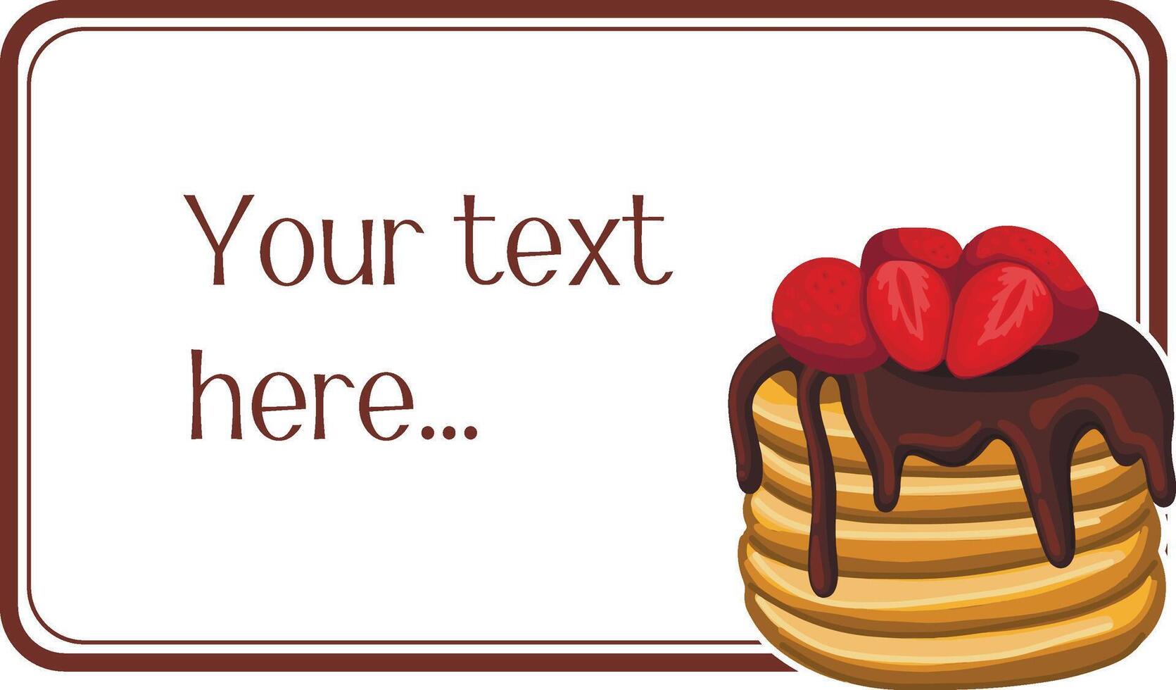Banner with golden brown pancakes stack topped with rich, melted chocolate and strawberry. vector