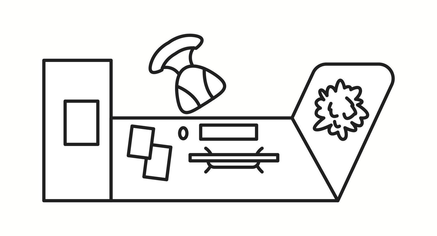 illustration of a modern office desk with documents, a chair, and a decorative plant, seen from the top. Ideal for business and productivity design. vector