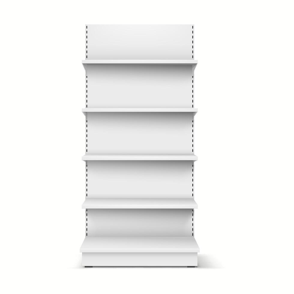 3D realistic mockup of a supermarket shelf with side view to display products or designs. vector