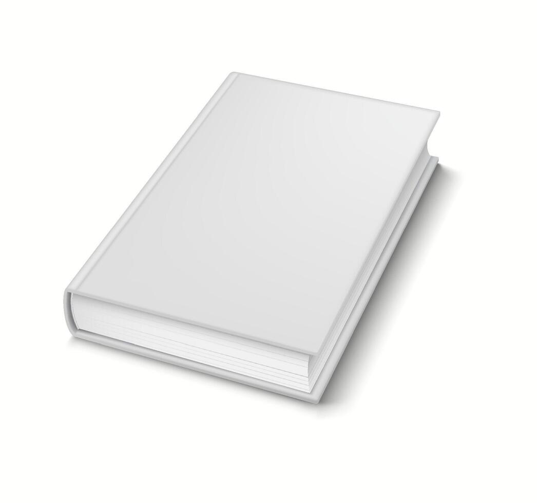 3D realistic mockup of an open book with blank pages displayed at an angle, ideal for presentations. vector