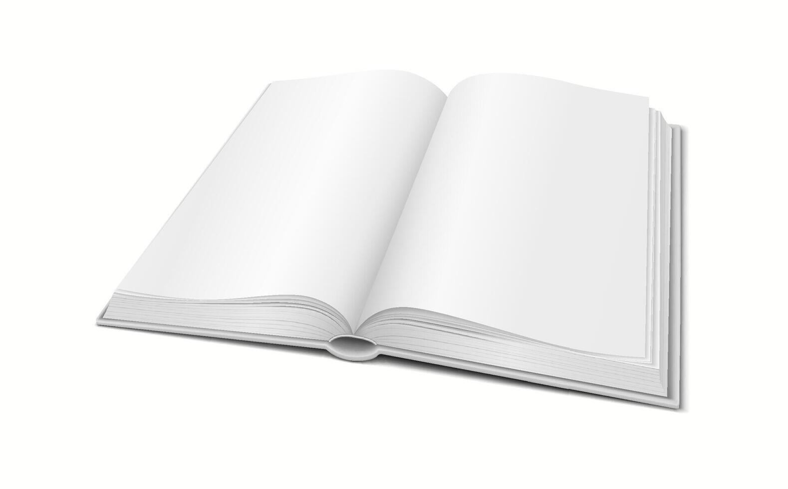 3D realistic book mockup with open pages, ideal for showcasing book designs, cover art, or content. vector