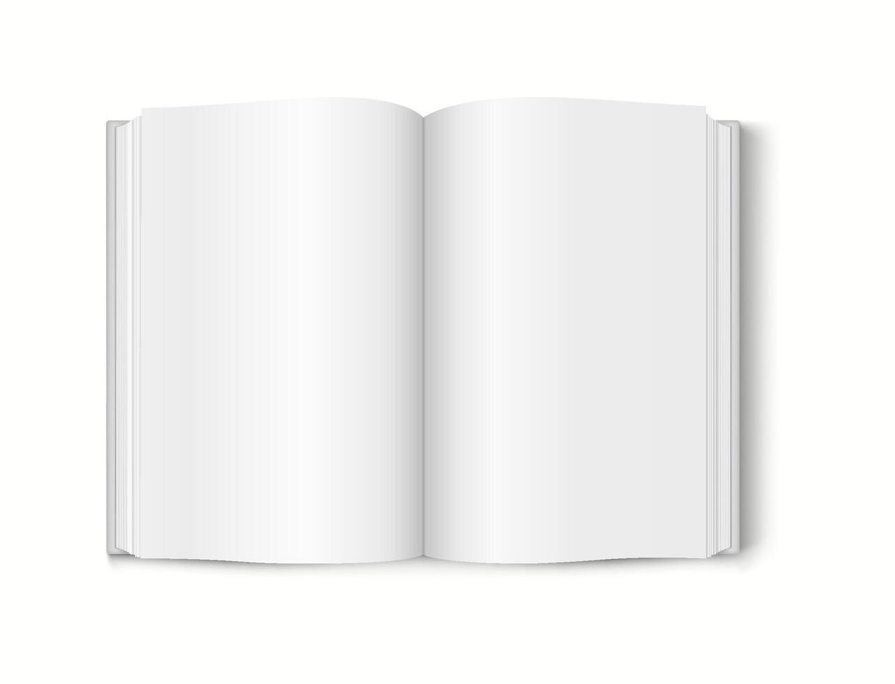 Realistic 3D mockup of an open book with blank pages, ideal for showcasing book content. vector
