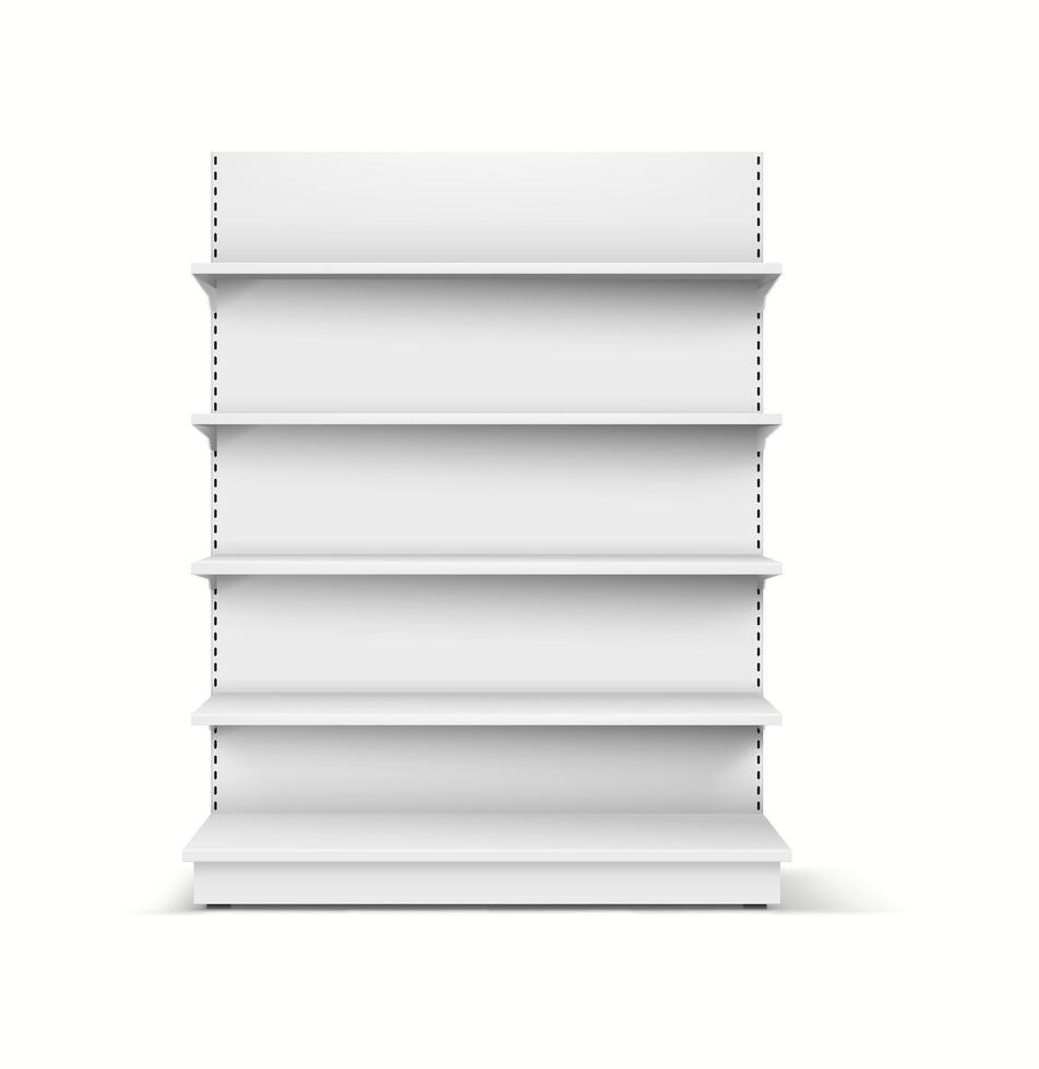Realistic 3D mockup of a supermarket shelf from the front, ideal for showcasing retail items. vector