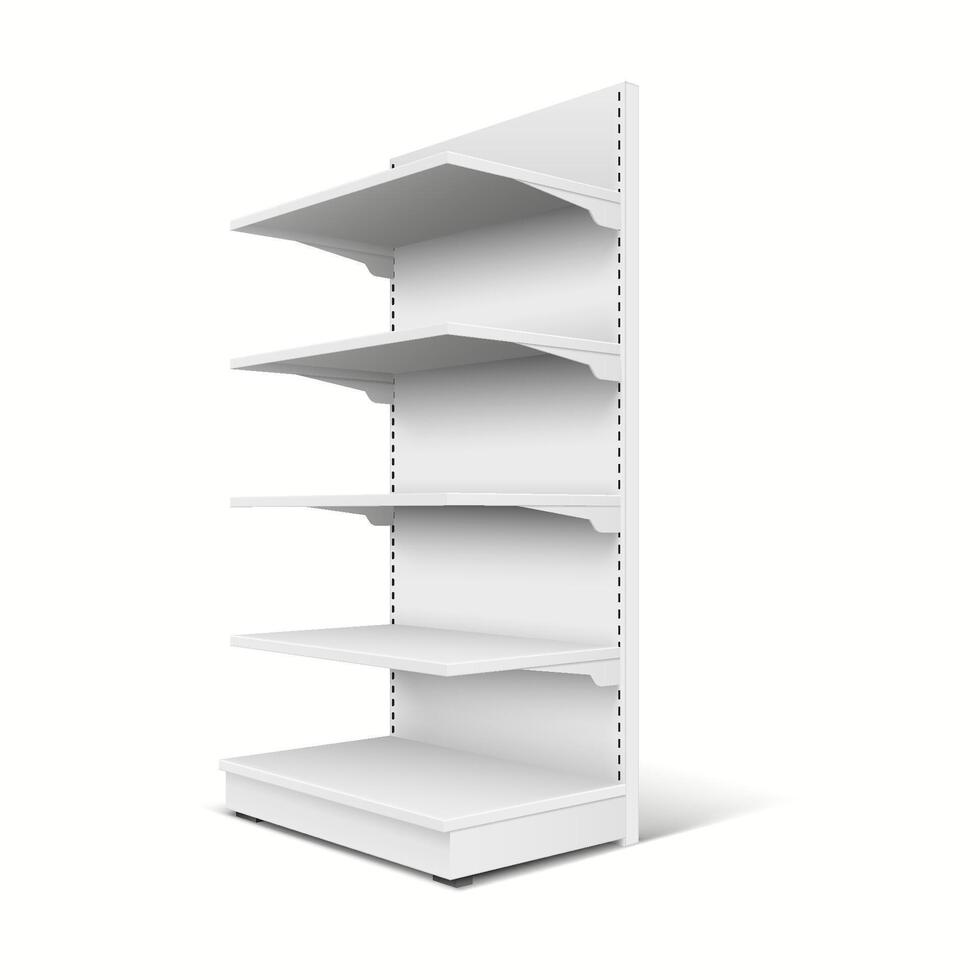 3D realistic supermarket shelf mockup shown from above, ideal for retail product visualization. vector