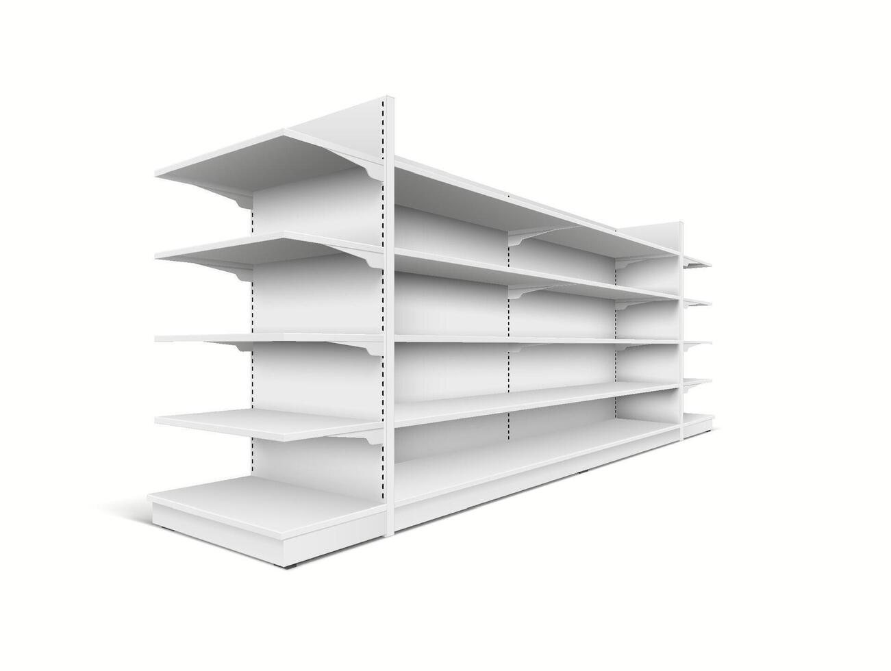 3D realistic mockup of a supermarket shelf viewed from the side, designed for product displays in stores. vector