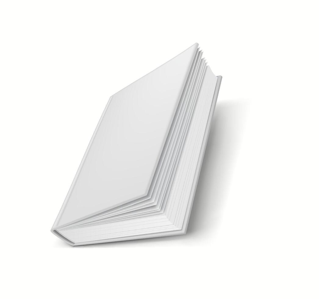 3D realistic mockup showing a blank book with slightly open pages, ideal for showcasing book covers. vector