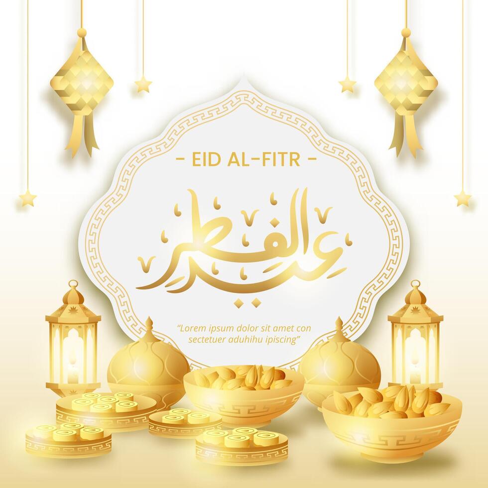 Eid Al Fitr design with calligraphy and ornaments vector