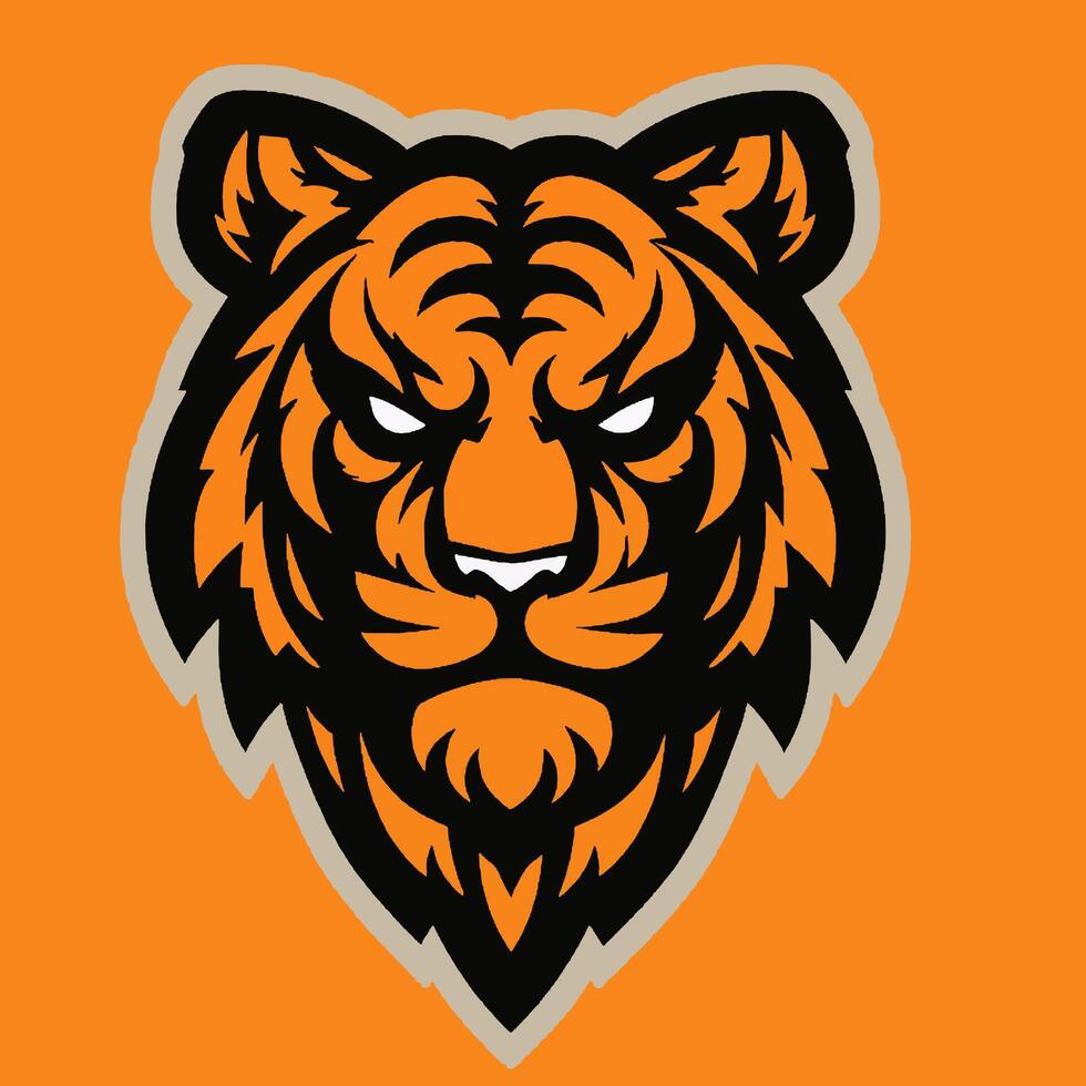 The tiger head is on an orange background vector