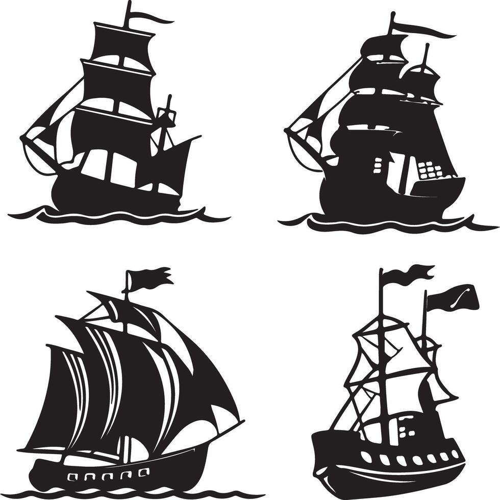 Set Of Ship Silhouette vector
