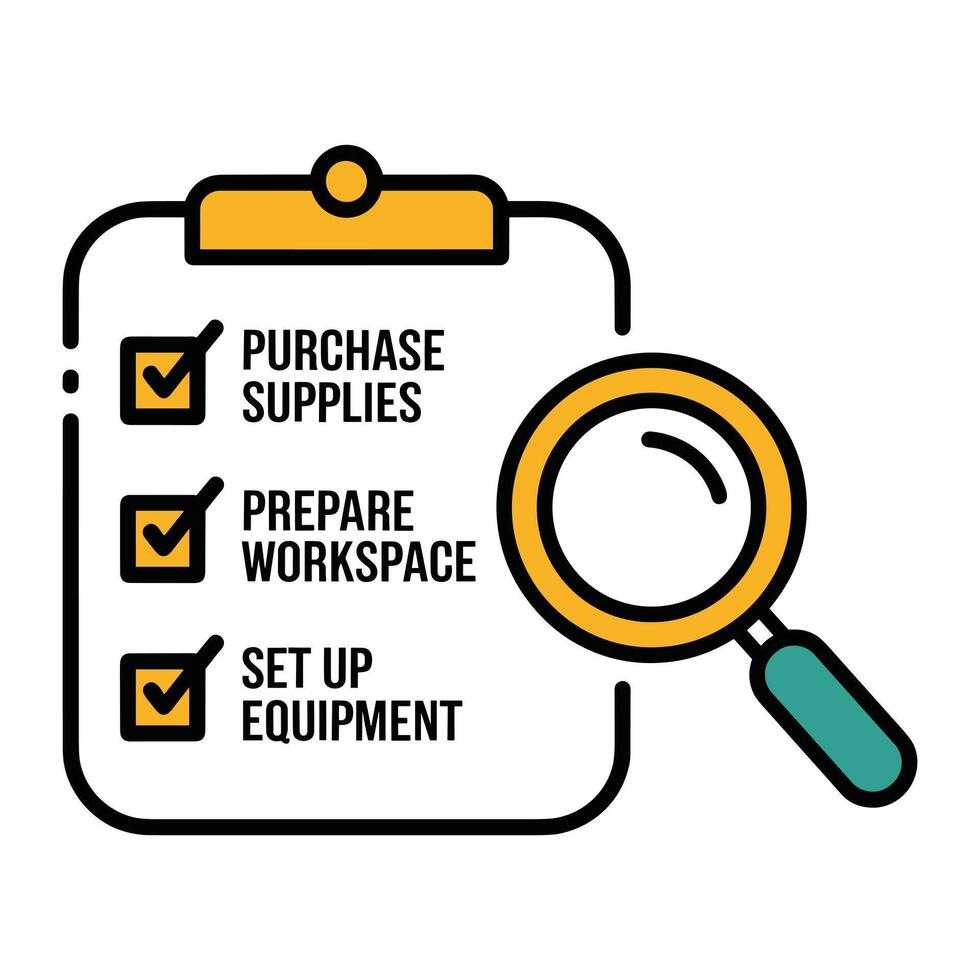 Checklist for Workspace Setup with a Magnifying Glass vector