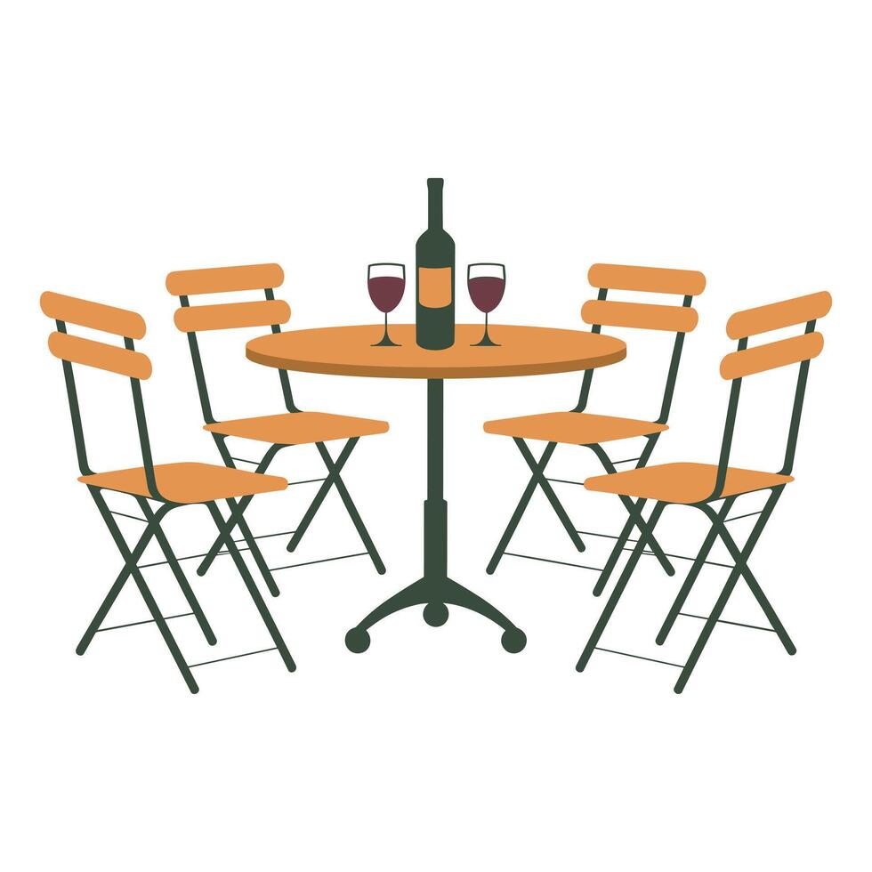 Outdoor Bistro Table and Chairs with Wine vector