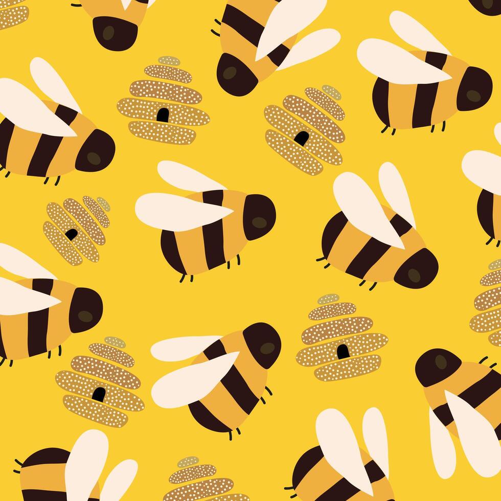 Spring illustration. Flying bee and beehive for print on the wall, baby wear vector